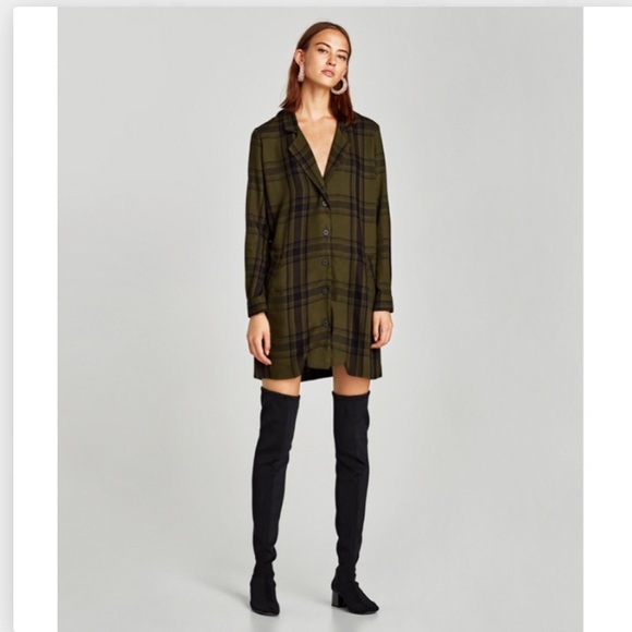 Zara Dresses & Skirts - NWOT Zara Plaid Green Blazer Dress